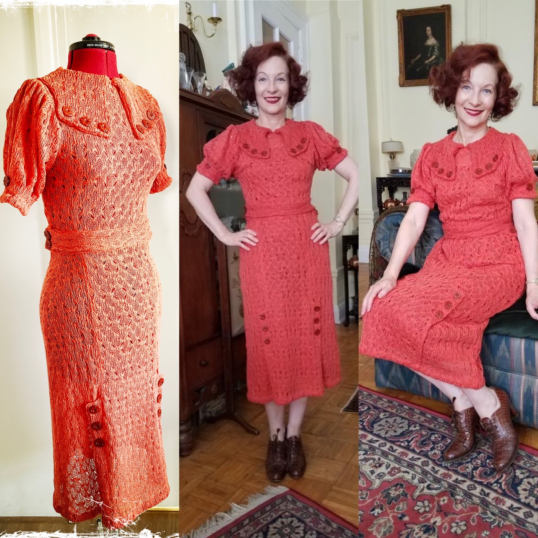 1930s style crochet knit sweater&amp;skirt set